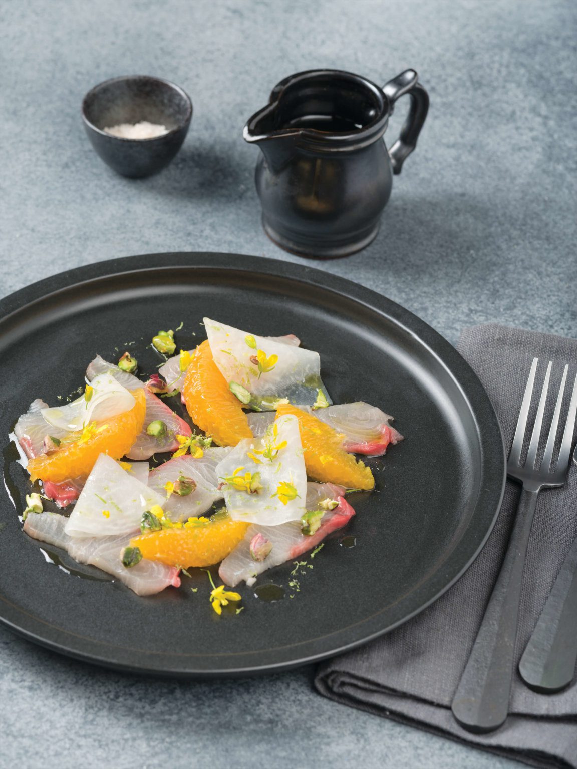 Kingfish marinated in citrus with pistachio Miele Experience Centre