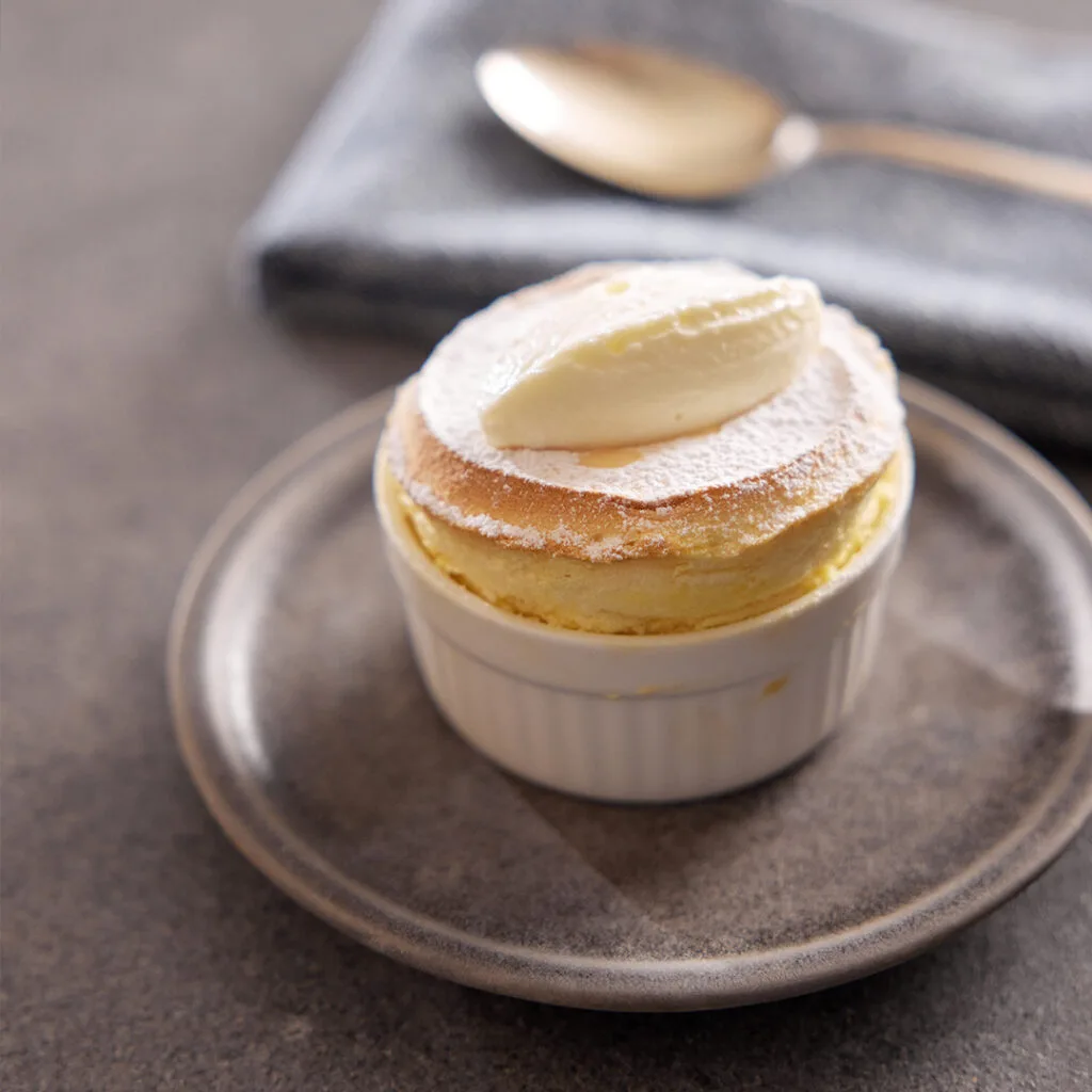 Chef Michael Meredith's Passionfruit soufflé, goat fromage frais