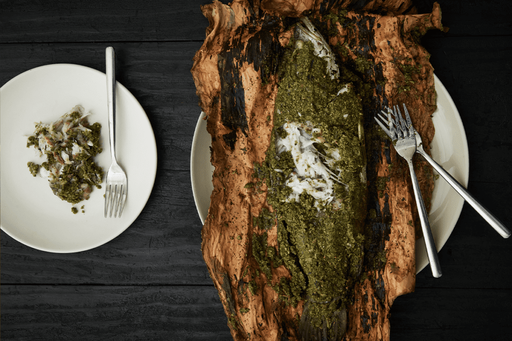 barramundi cooked in paperbark, one of the many superfoods available