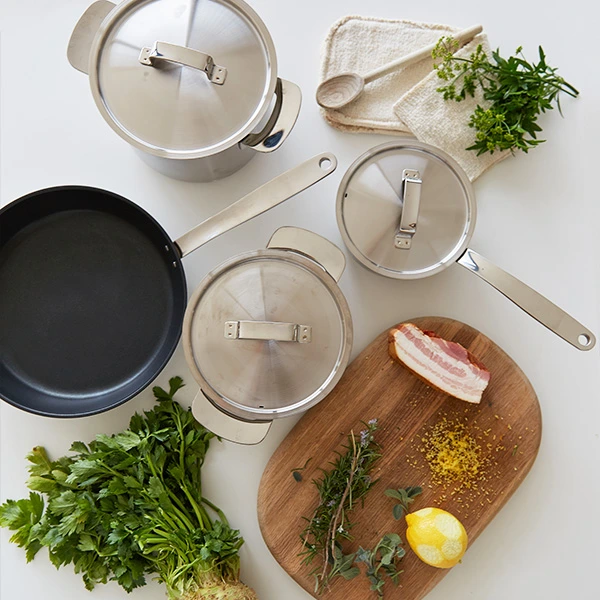 Flatlay of Miele induction cookware