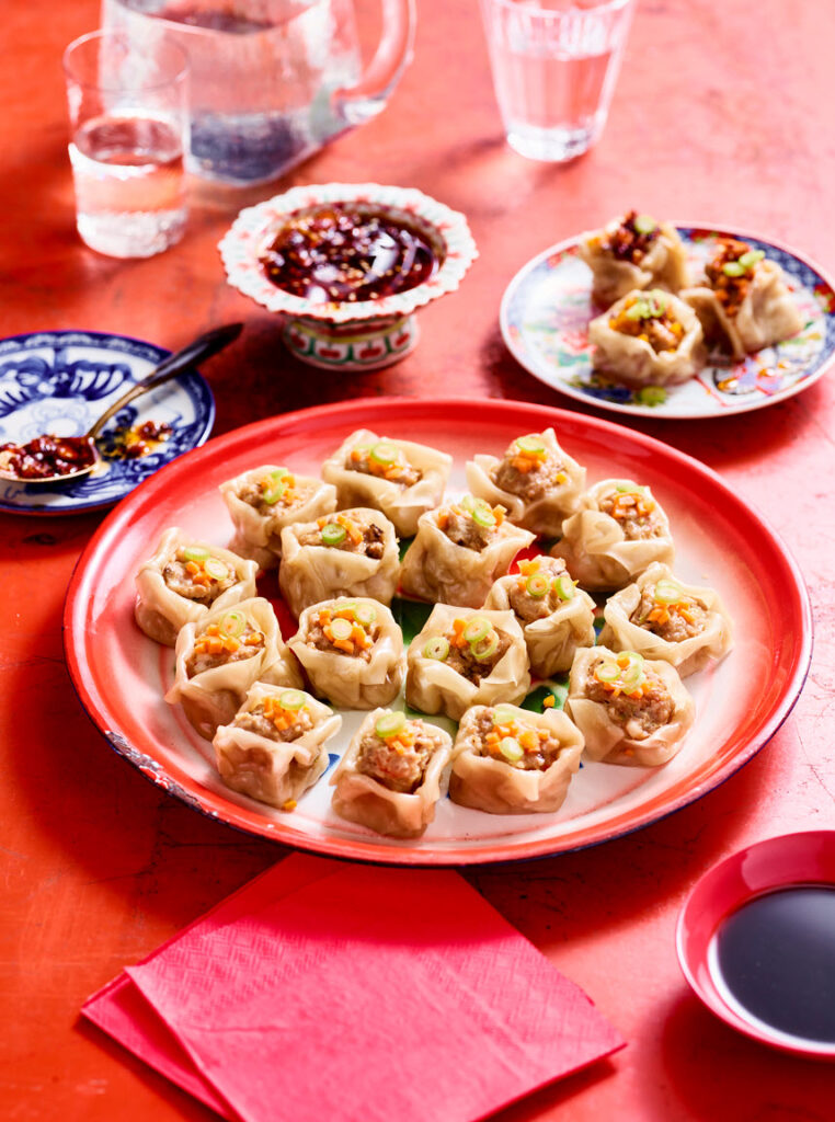 Shumai dumplings with crispy chilli oil