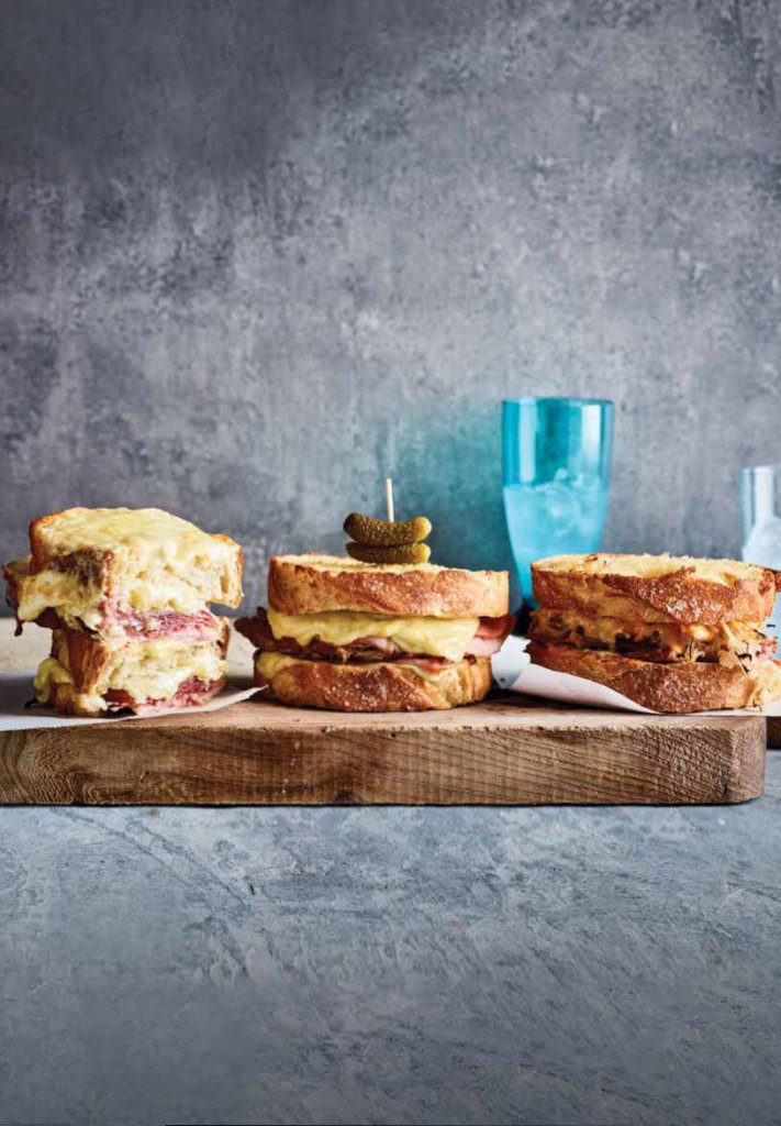 Toasted sandwiches Croque Monsieur, Cuban and Reuben sandwiches